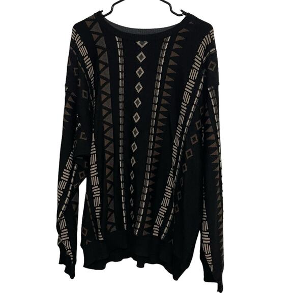 Greg Norman Crewneck Sweater Merino Wool Blend Geometric Black Brown - Size XL - Picture 6 of 9